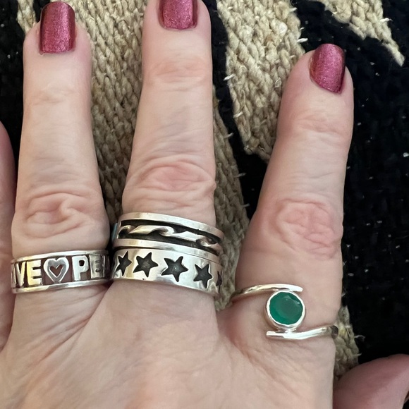 ❤️ Green Onyx Sterling Silver 925 Bohemian Modernist Hippie Style Ring Size 8.75 - Picture 6 of 11